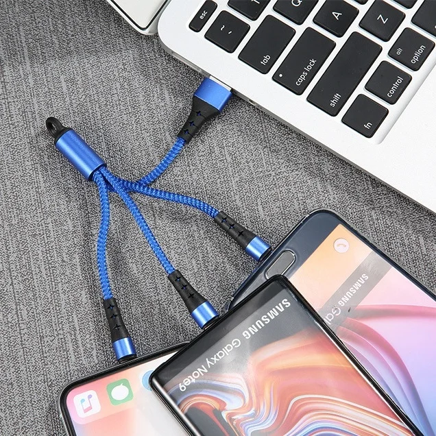 3 в 1 брелок зарядный кабель портативный дорожный короткий для Type C Micro USB IPhone шнур