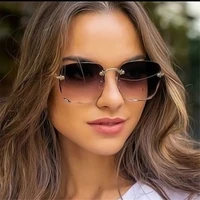 2021 women fashion photography catwalk large square frame glasses lady oversize rimless hd summber shield sunglasses uv400