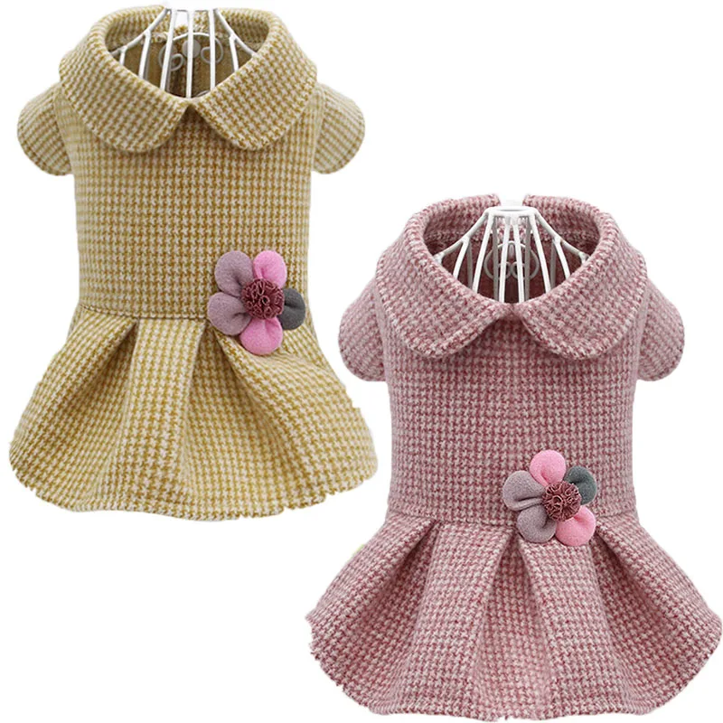 

Cute Plaid Dog Dress Coat Jacket Pink Yellow Floral Pet Cat Tutu Skirt Dog Costume Pet Clothing For Small Medium Dogs Bichon XL