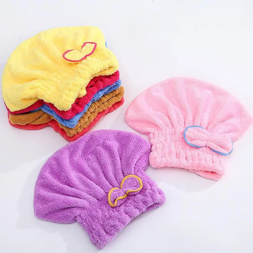 

1PC Microfibre Quick Hair Drying Towel Bowknot Coral Shower Towel Bath Accessories Fast Hat Fleece Dry Bathroom Cap Soft Ha G8T1