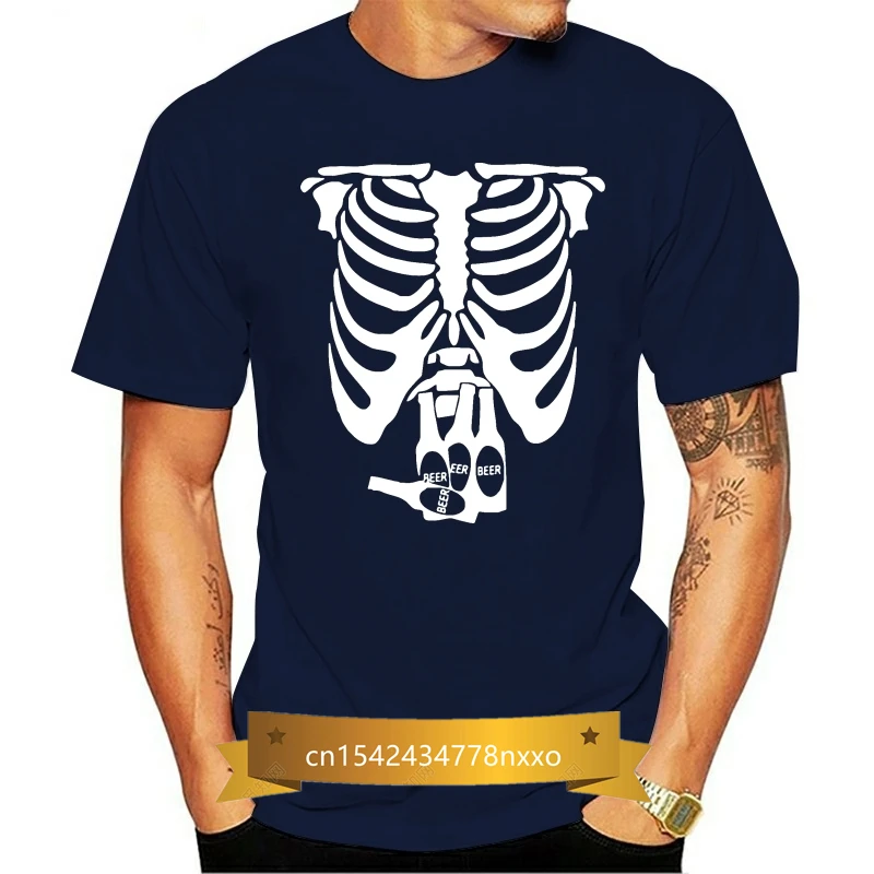 

Personality Funny Beer Belly Xray Skeleton Funny T-Shirt Hipster Unisex Comical Women's T Shirts Black Clothing High Quality