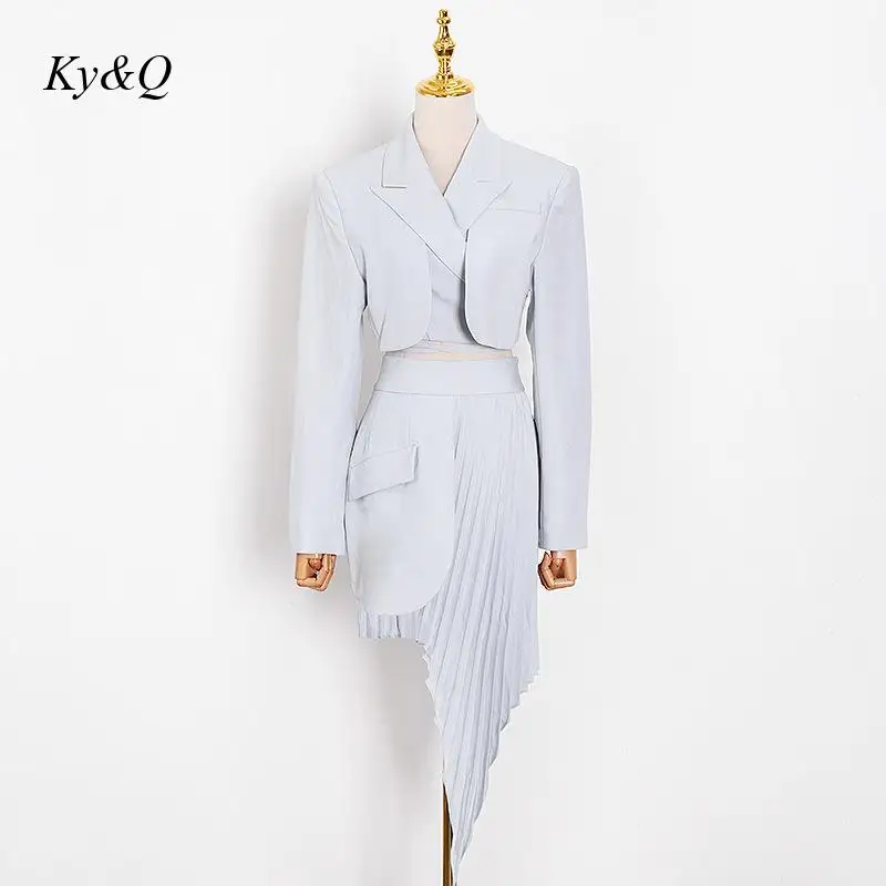Brand Special Price Elegant 2-Piece Set Pure Color Short Style Lace Up Suit Coat + Irregular Pleated Half Skirt Ladies Suits | Женская