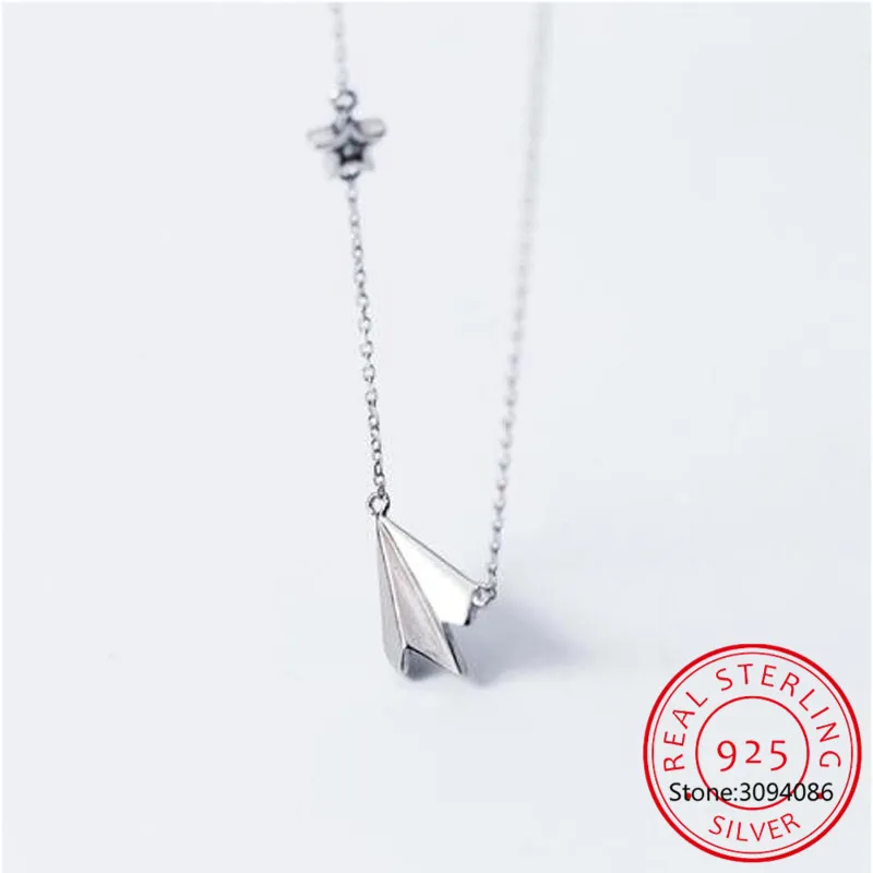

100% 925 Sterling Silver Aircraft Airplane Plane Pendant Necklace For Women Handmade Crystal Jewelry Gift