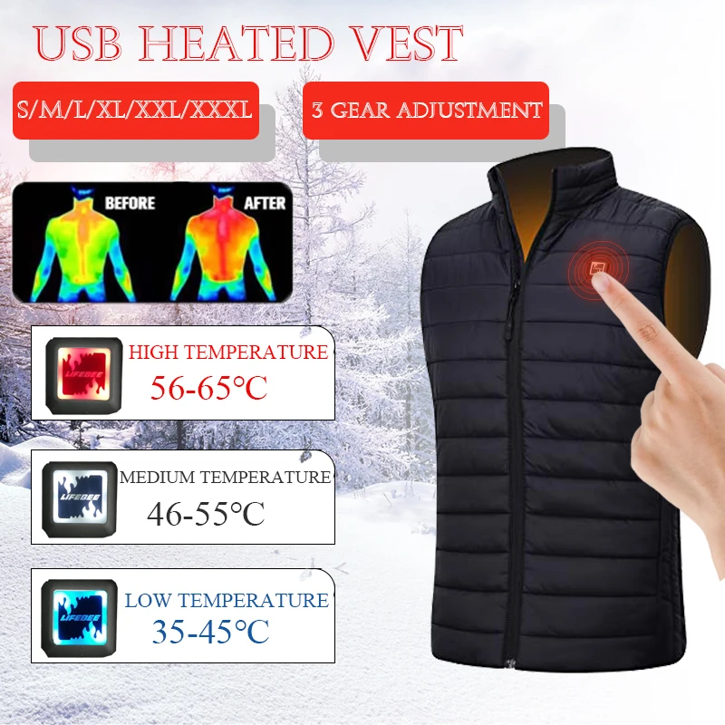 

Heated Vest with 5 Heating Pads for Man Women USB Electric Heating Coat Jacket Warm Clothing for Winter Outdoor Sports Warm
