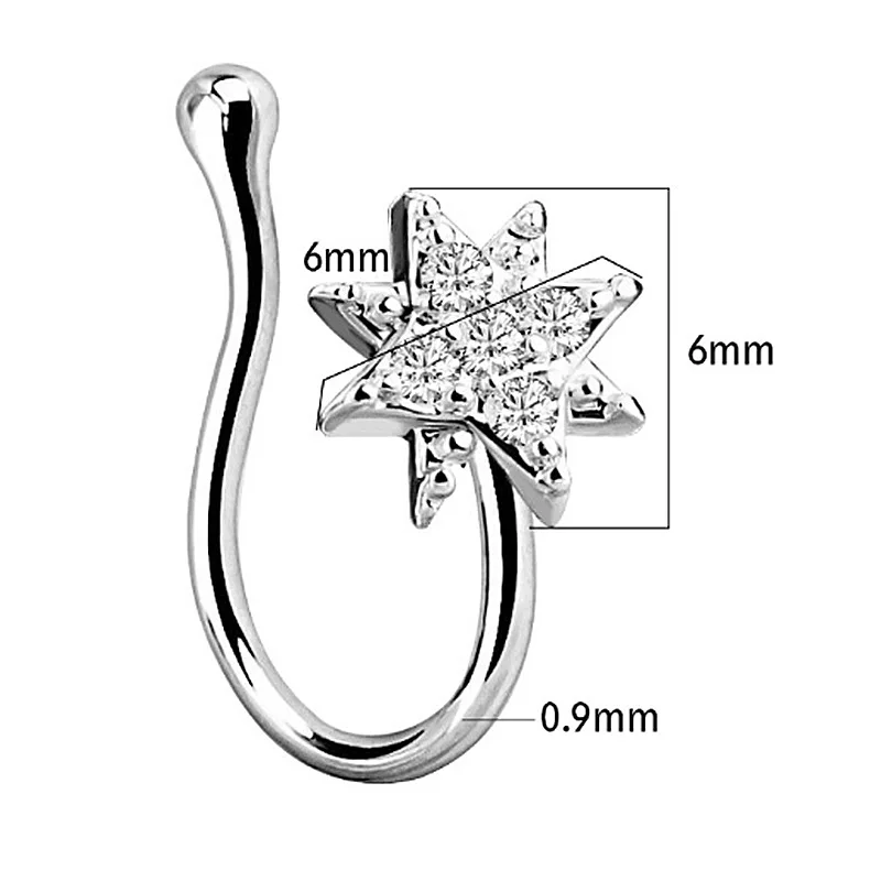 

1pcs Stainless Steel Star Clip on Nose Ring Crystal Fake Nose Ring Piercing Cross Clip Fake Nose Clip Imitation Piercing Jewelry