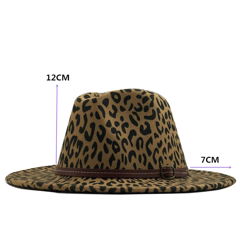 Модная леопардовая Женская и Мужская шерстяная шляпа Fedora Элегантная Дамская зимняя Осенняя широкая джазования с полями церковная Панама сомбреро