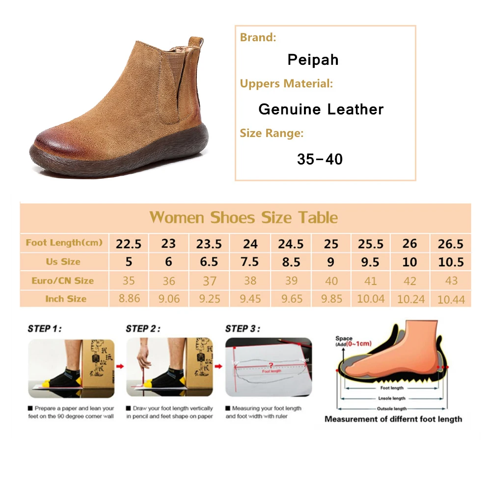 Женские ботинки ручной работы PEIPAH2019 зимние из натуральной кожи на плоской