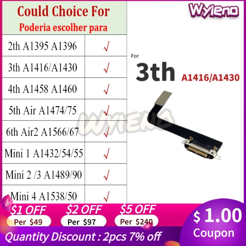 Wyieno для iPad 2 3 4 5 6 Air Mini порт зарядной USB док-станции гибкий кабель зарядного