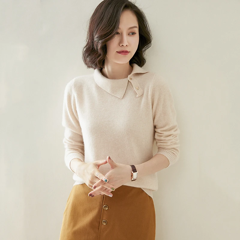 adishree 2020 woman winter 100% Cashmere sweaters autumn knitted Pullovers High Quality Warm Female thickening Turn-down Collar