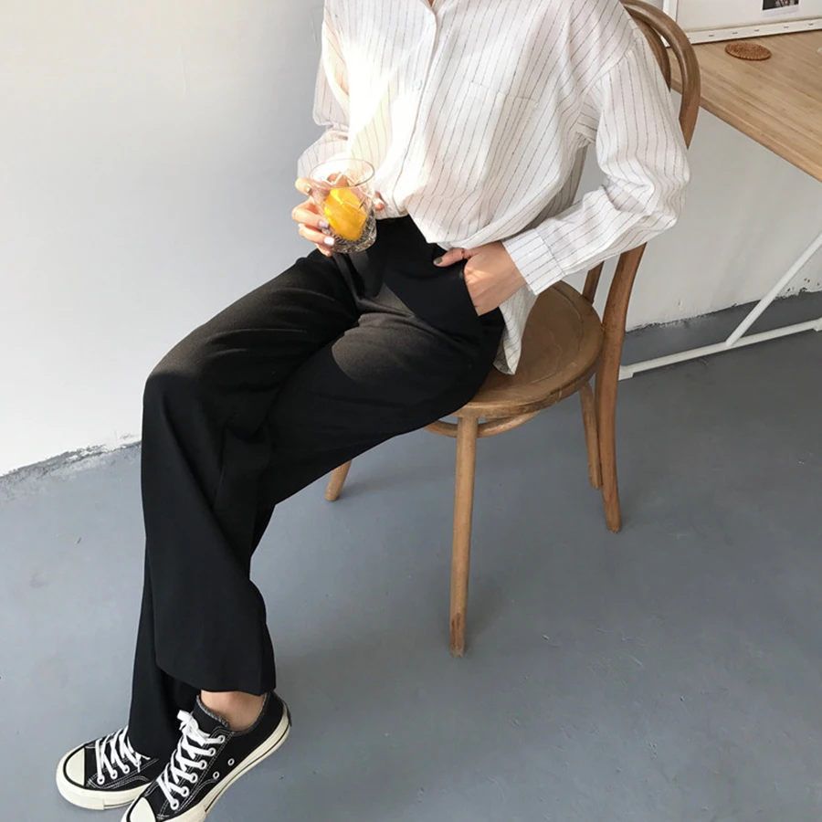 Женские свободные брюки с высокой талией повседневные длинные однотонные