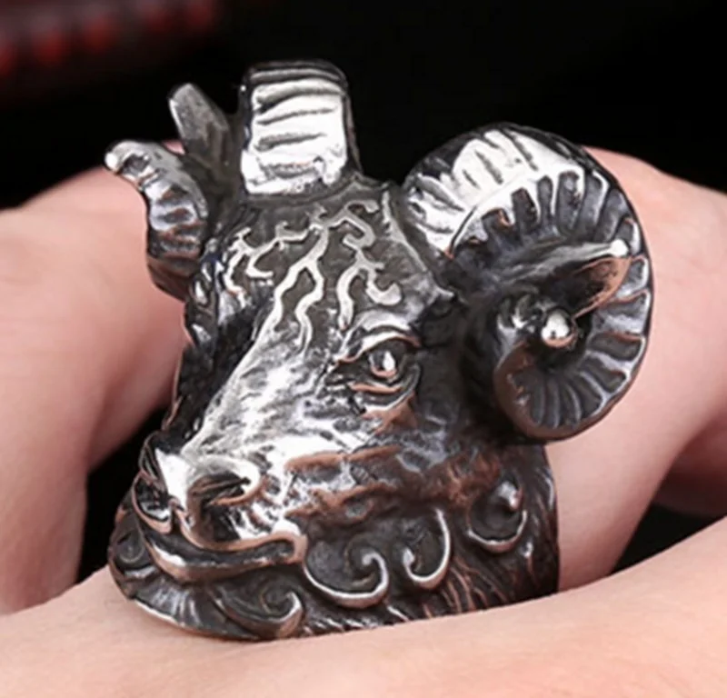 Модное винтажное кольцо Овен с головой козы быка рога мотоцикла увеличенное панк