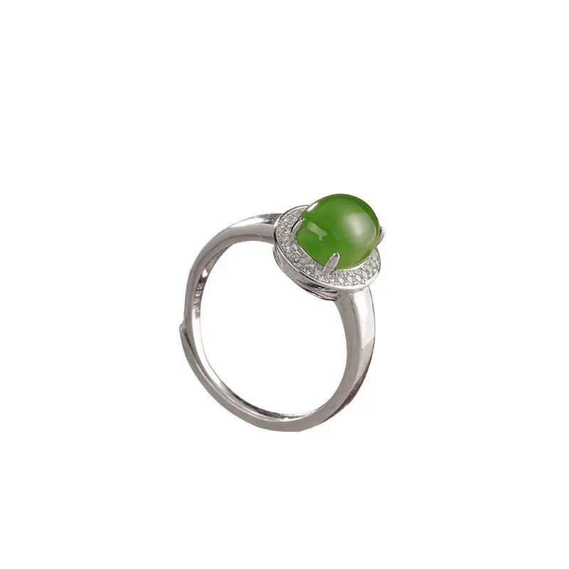 

Doodle S925 pure silver gold with hetian jade jade ring opening adjustable couple female ring ring wholesale
