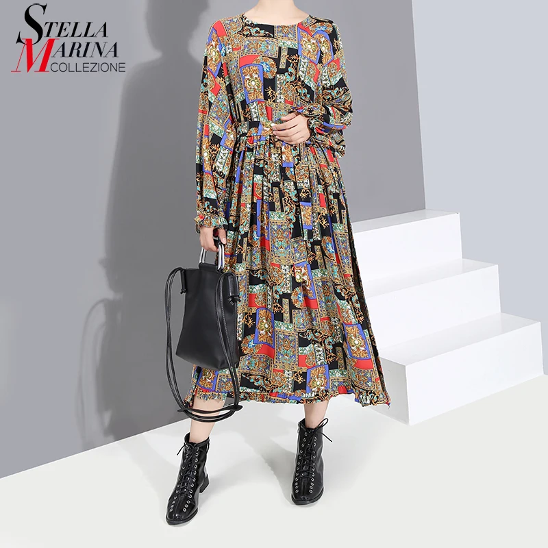 * Новинка 2019 Женское зимнее Модное Длинное Платье до середины икры с принтом