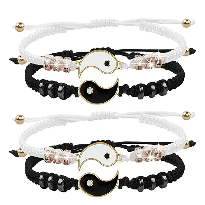 

Tai Chi Yin Yang Couple Bracelet For Lovers Adjustable Braid Chain Bracelet Necklace Matching Lover Bracelets Friendship Jewelry
