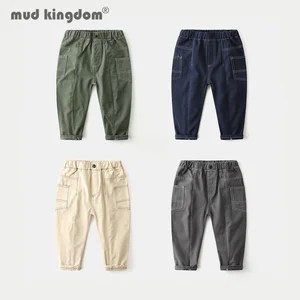 Mudkingdom Boy Casual Pants Solid Elastic Waist Pull On Button Pocket Fashion Baby Boys Trousers Kids Clothes for Spring Autumn
