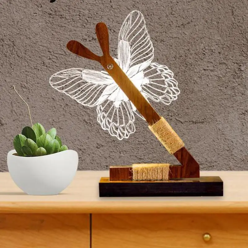 Деревянный 3d светодиодный светильник настольная лампа для детей с бабочками|desk
