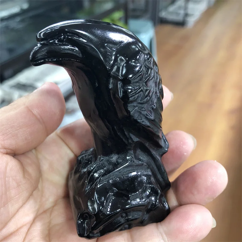 

Natural High Quality Black Obsidian Crow Hand Carved Gemstone Bird Crystal Animal Figurine Animal Carving