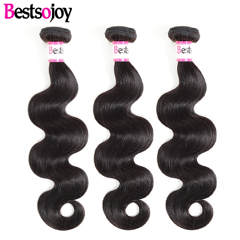 Перуанские волнистые пучки волос Bestsojoy Remy 3 шт. наращивание 100% человеческие