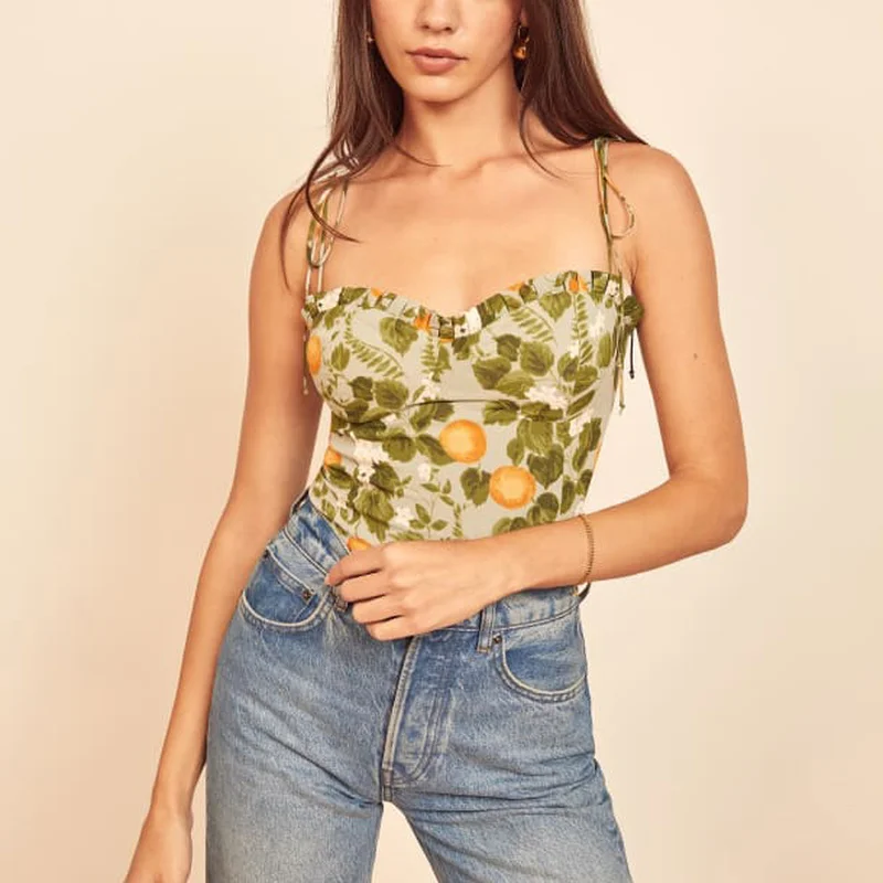 

Green Flora Vintage Cropped Tops Checks Women Summer Sleeveless Tank Top Sexy Casual Streetwear Y2k Crop Top Clothing