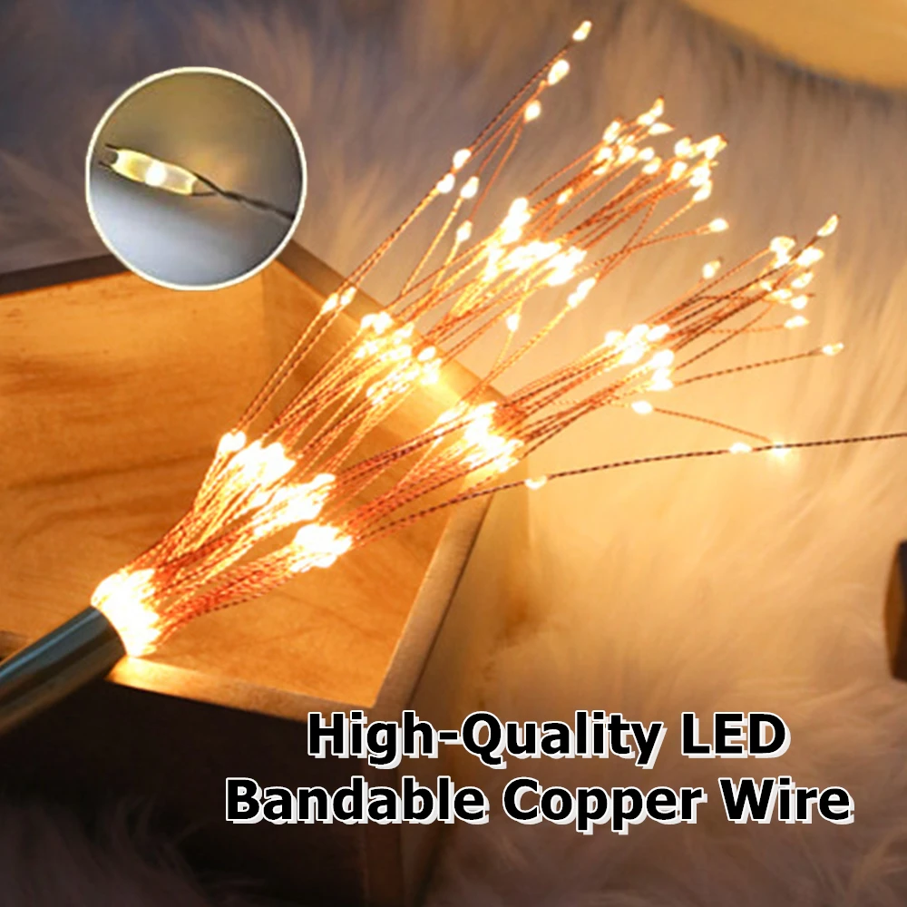 Рождественская сказочная гирлянда из медной проволоки фейерверк 200 светодиодный