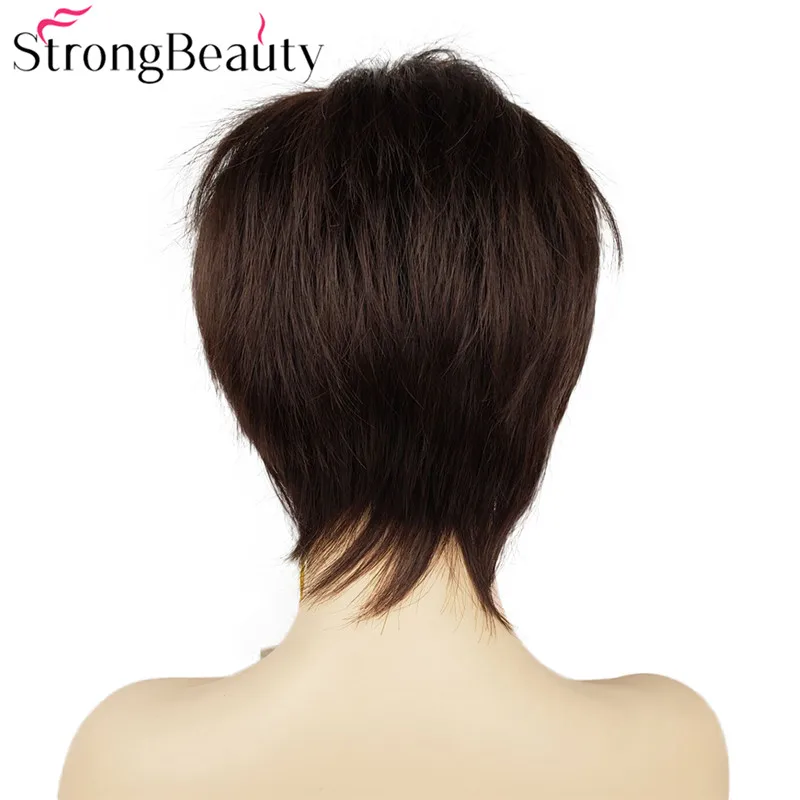 StrongBeauty короткие прямые парики натуральные волосы женские синтетические парики слоистые стриженные волосы парики