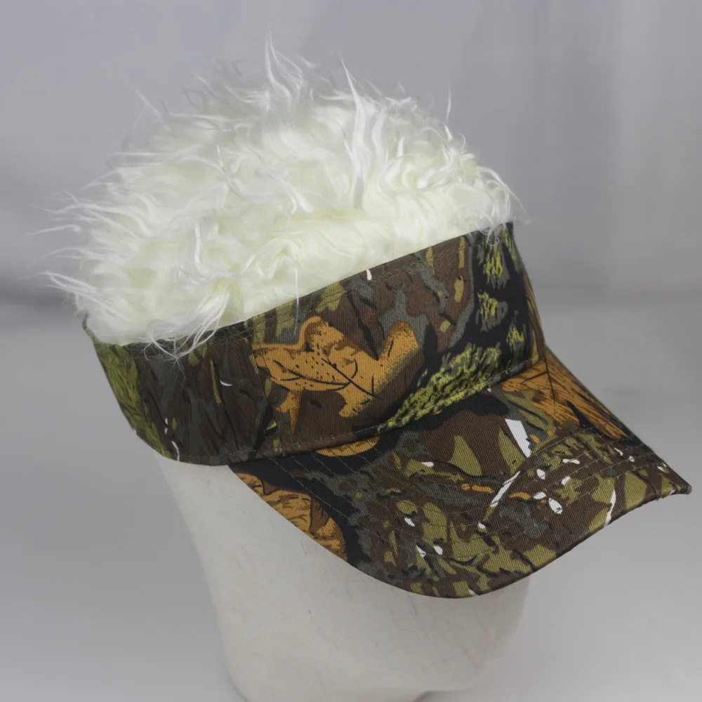 

Camo Jungle Printed Baseball Cap with Wigs Hair Attached Hip Hop Fashion Hats for Women Men Hiking Fishing Summer