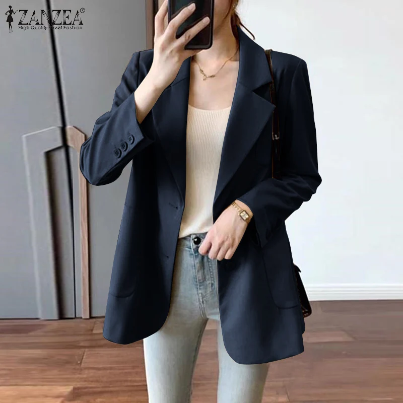 

Autumn OL Work Suits ZANZEA Stylish Women Blazer Casual Lapel Neck Long Sleeve Solid Jackets Spring Coats Elegant Office Wear