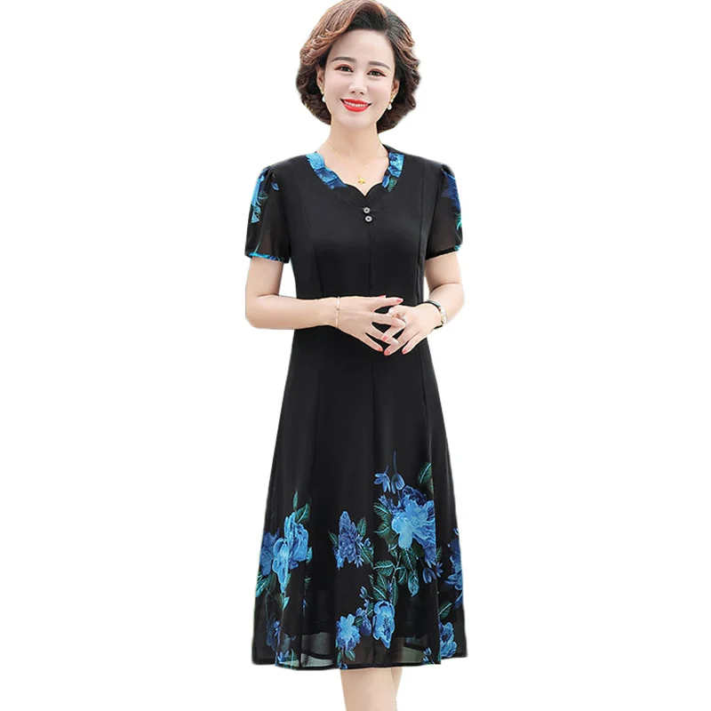 Летнее женское платье Новое Модное шифоновое пляжное средней длины с принтом