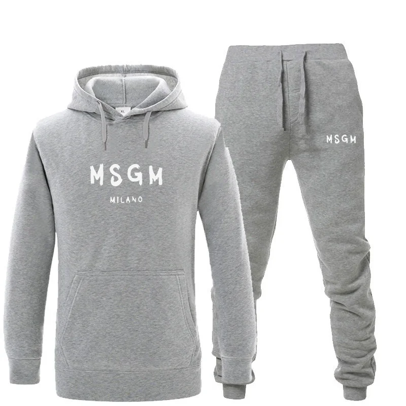 gray Мужские комплекты, спортивный костюм, теплые комплекты с принтом MSGM, модная спортивная одежда с толстовки, комплект из 2 предметов, осенне-зимний костюм для мужчин - Цвет: gray