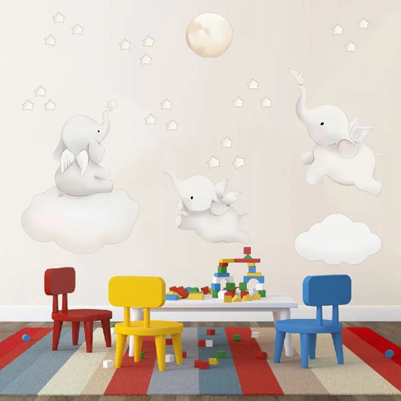 

White Floating Elephant Wall Stickers Eco-friendly for Kids room Kindergarten Wall Decals Removable Wall Decals DIY Home Decor