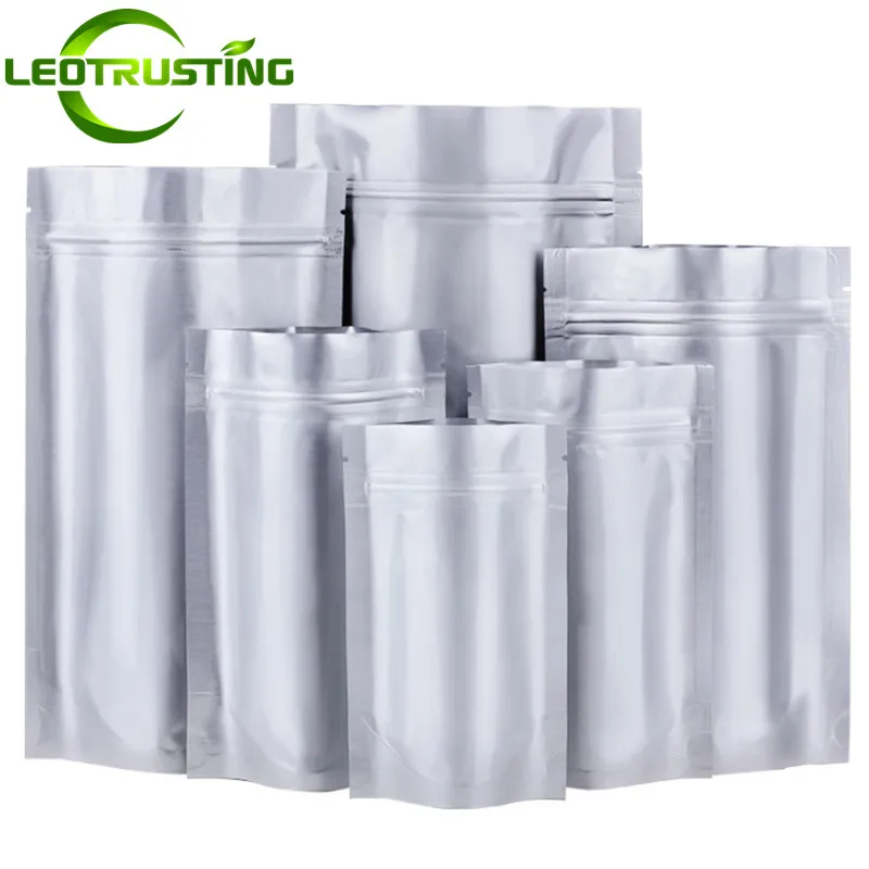

100pcs Stand up Aluminum Foil Zip Lock Packaging Mylar Food Storage Bag Resealable Heat Sealing Sunproof Oilproof Storage Bags