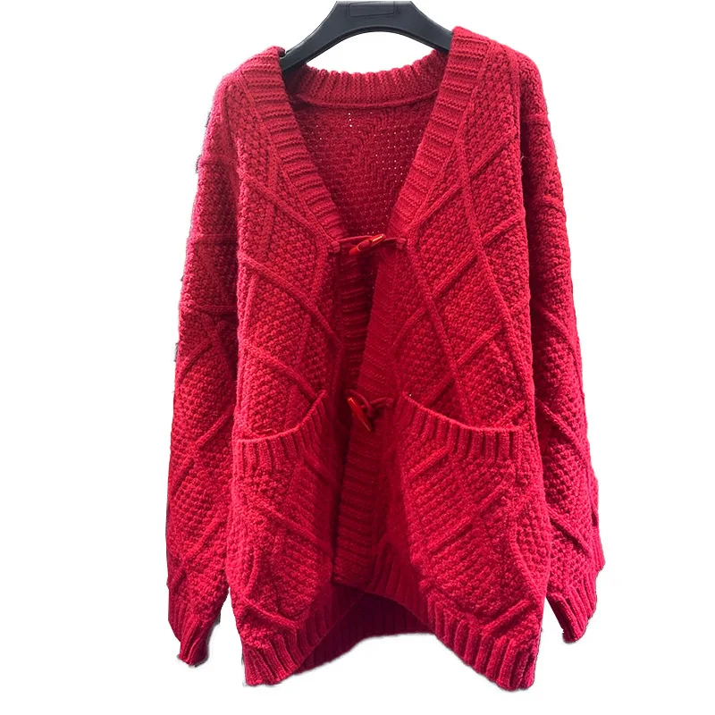 

Women Sweaters Medium length Loose casual twist V-Neck Single Breasted Cardigans coat female 2121 Wholesale