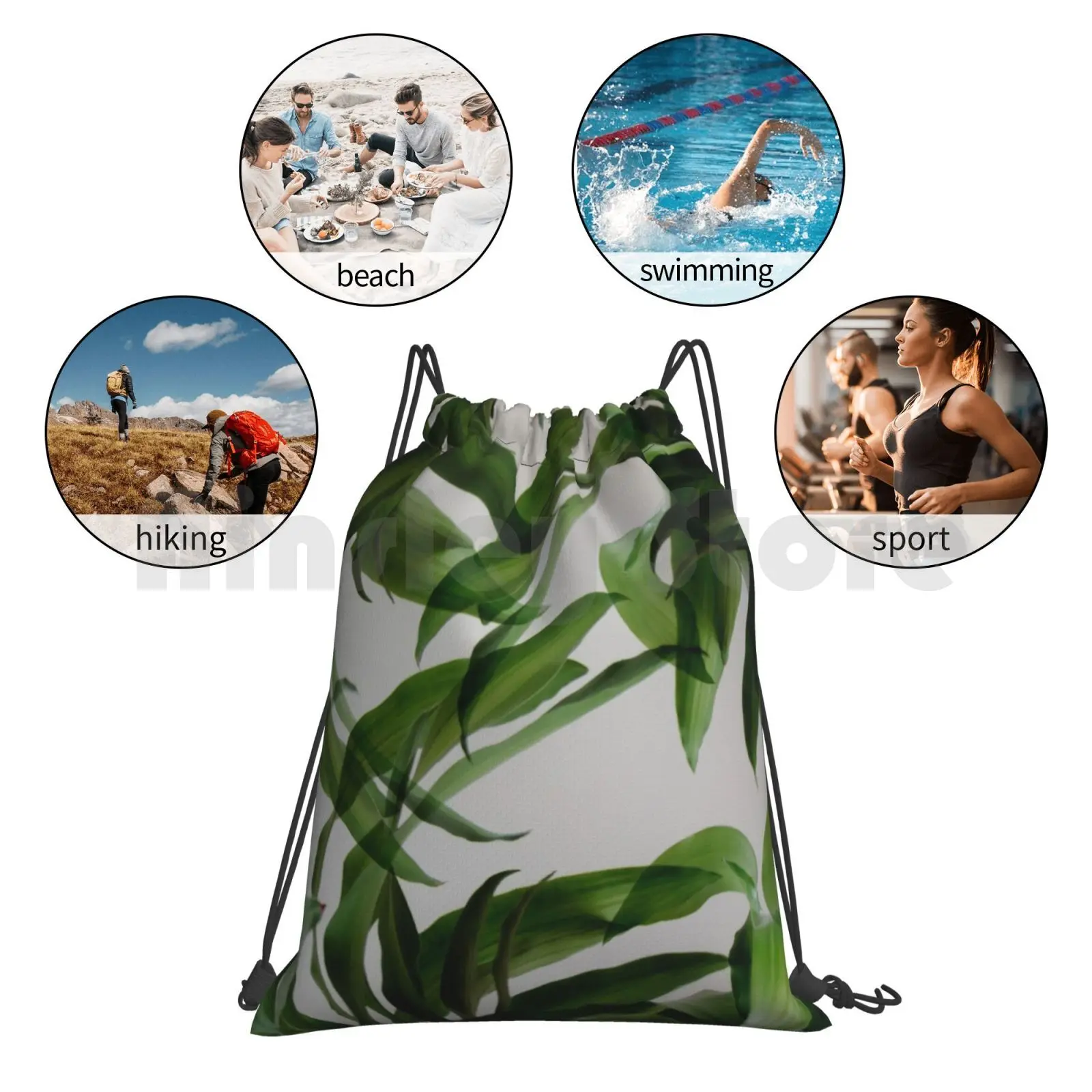 

Tropical Leaves Backpack Drawstring Bags Gym Bag Waterproof Tropical Leaves Palm Green Nature Palm Leaves Leaf Plants
