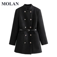 molan fashion wool overcoat woman za loose fashion 2021 new singal breasted long winter wool coat pockets female chic outwear