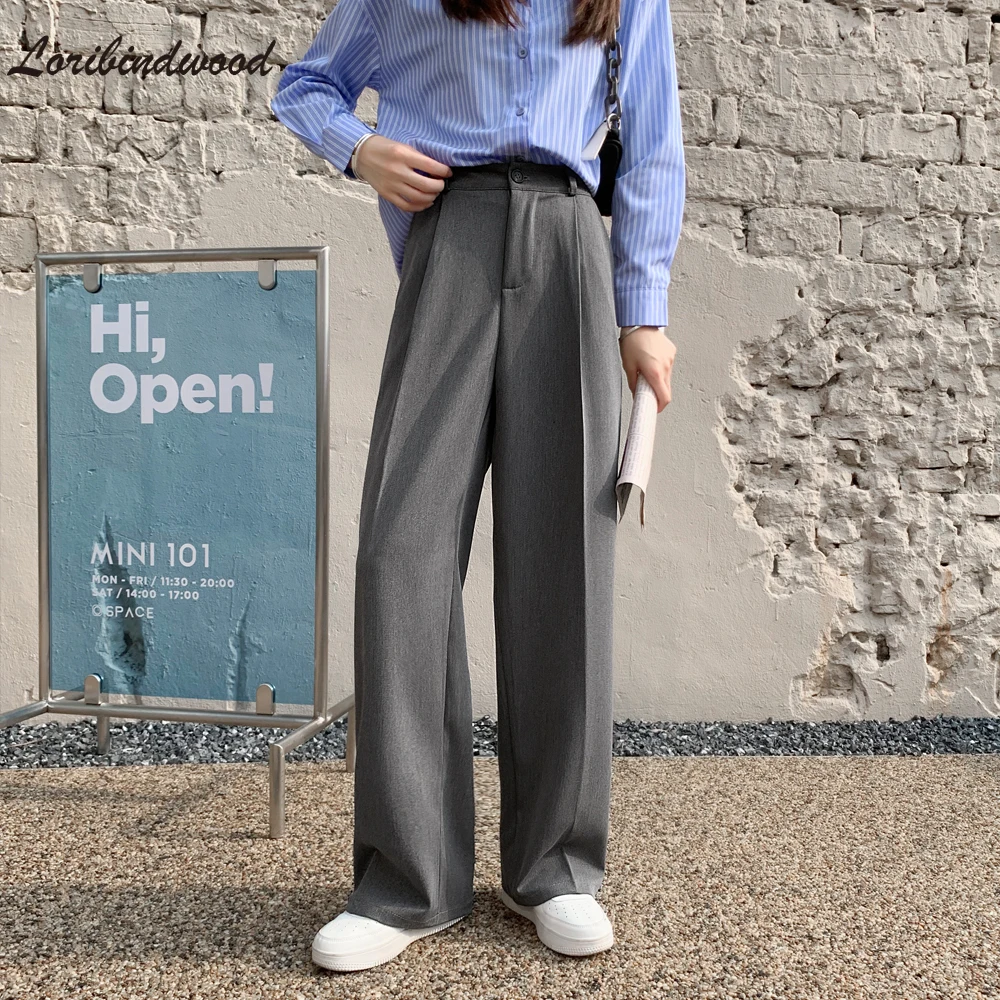 

Loribindwood 2021 New White High Waist Suit Wide Leg Pants Women Autumn Loose Straight Drape Casual Pants Mopping Trousers