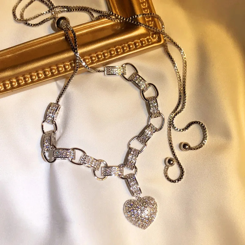 

S925 Sterling Necklaces Pendants For Women Punk Heart Neck Necklace Drawstring Adjustable Clavicle Chain Fine Jewelry