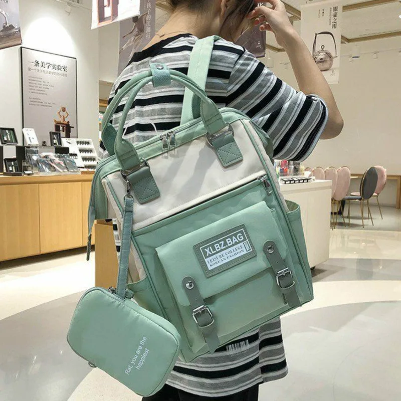 Студенческий рюкзак Женский Повседневный Рюкзак 2 в 1 с мягкой спинкой однотонный