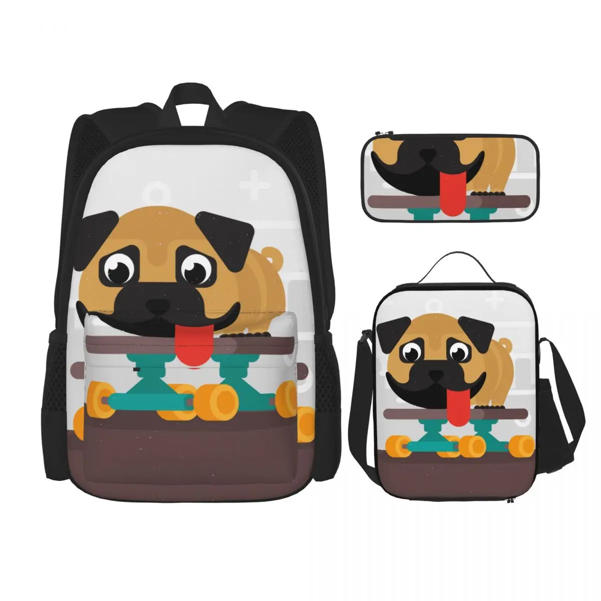 

3 Set Backpack 2021 Funny Pug Skateboarding Backpack Shoulder Bags School Bag Mochilas Student Backpack
