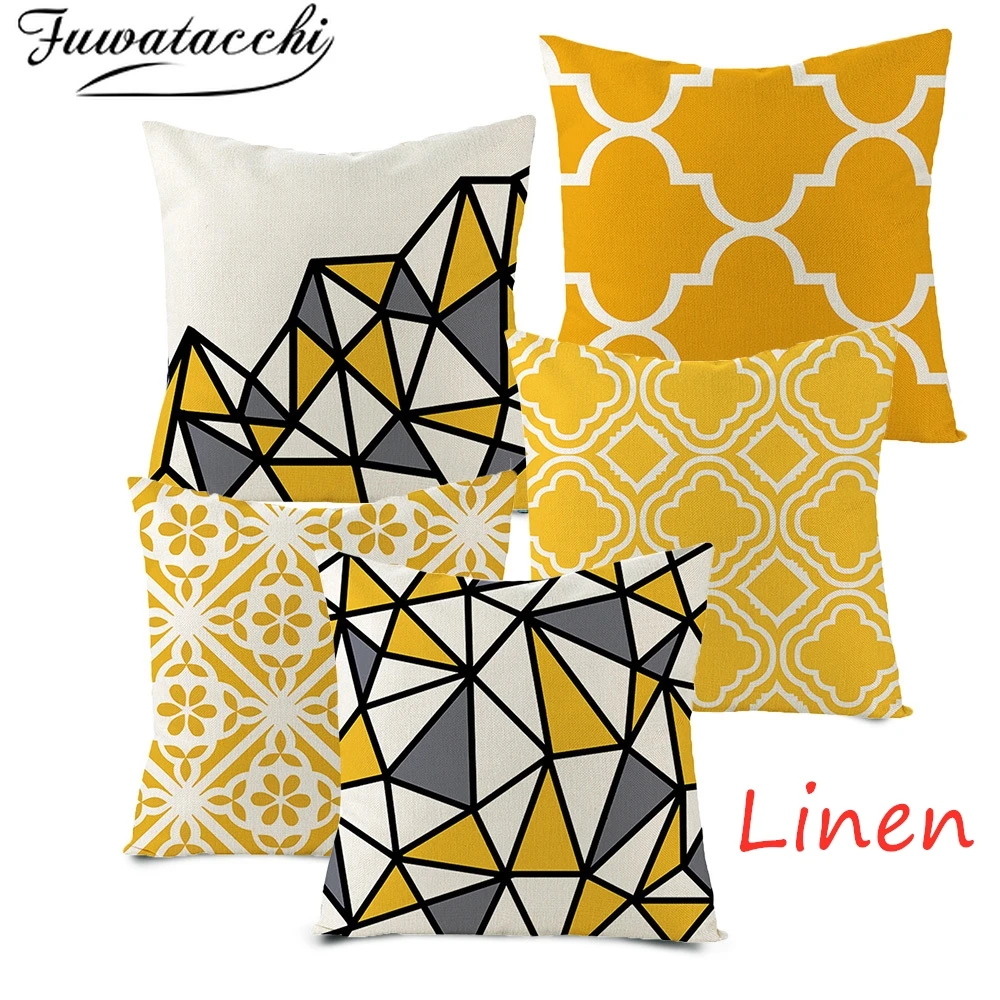

Желтый Чехол на подушку Fuwatacchi с геометрическим узором, подушка с геометрическим узором стрелы (алмаз), чехол для домашнего стула, дивана, дек...