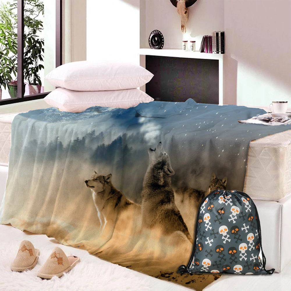 3D принт волка Флисовое одеяло Покрывало шерстяное двустороннее пушистое