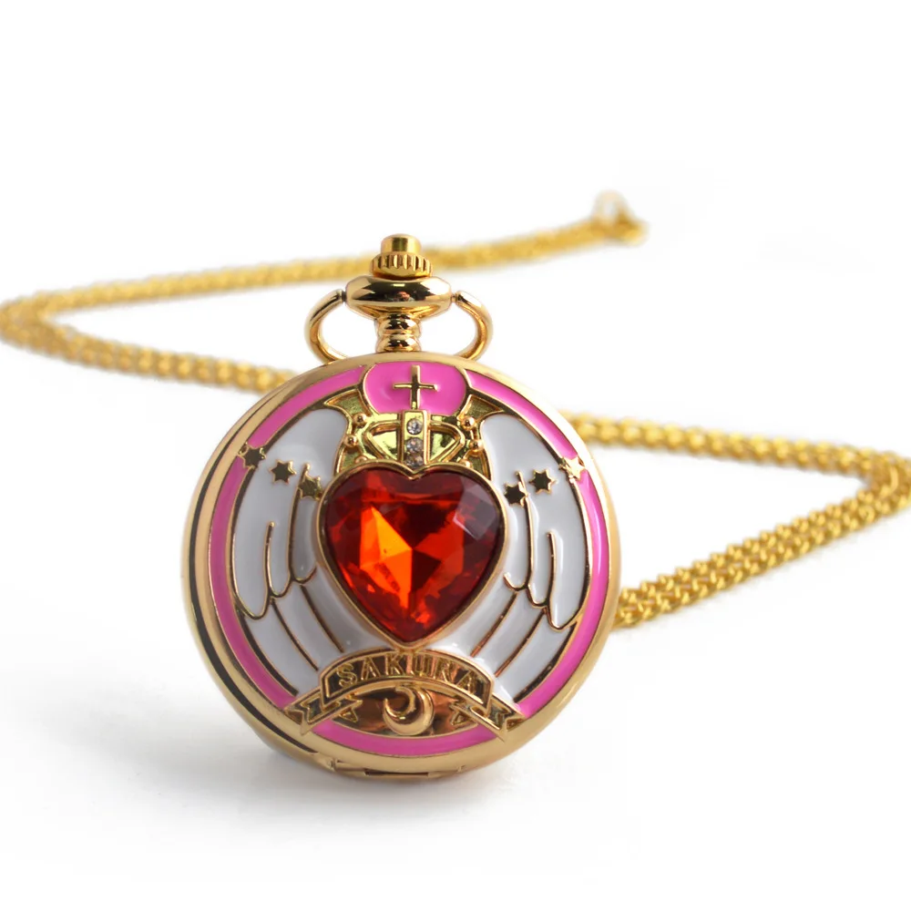 E Аниме Cardcaptor Card Captor Sakura карманные часы ожерелье Звезда драгоценный камень кулон ювелирные изделия цепь часы для женщин девочек Рождественский подарок - Цвет: E