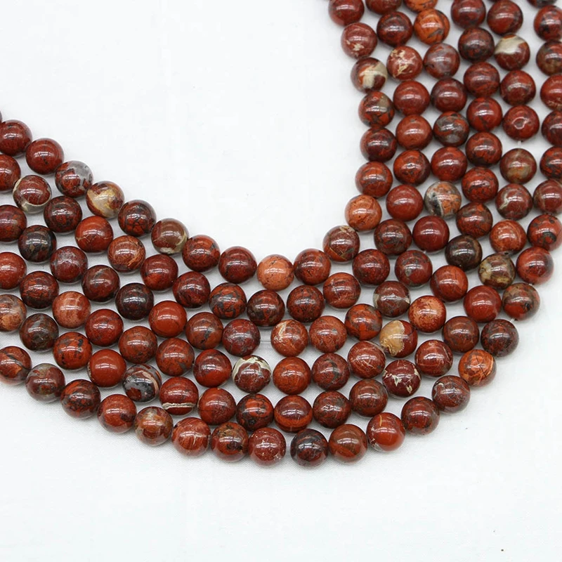 OMHXZJ 6 8 10 12 мм натуральный камень красный Brecciated Jasper бусины выбрать размер ювелирные изделия ZZ11