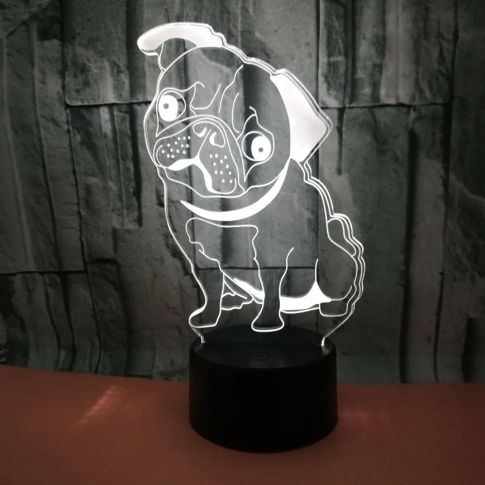 Сидящая собака 3D светодиодный RGB Ночной светильник 7 цветов Настольный экшн