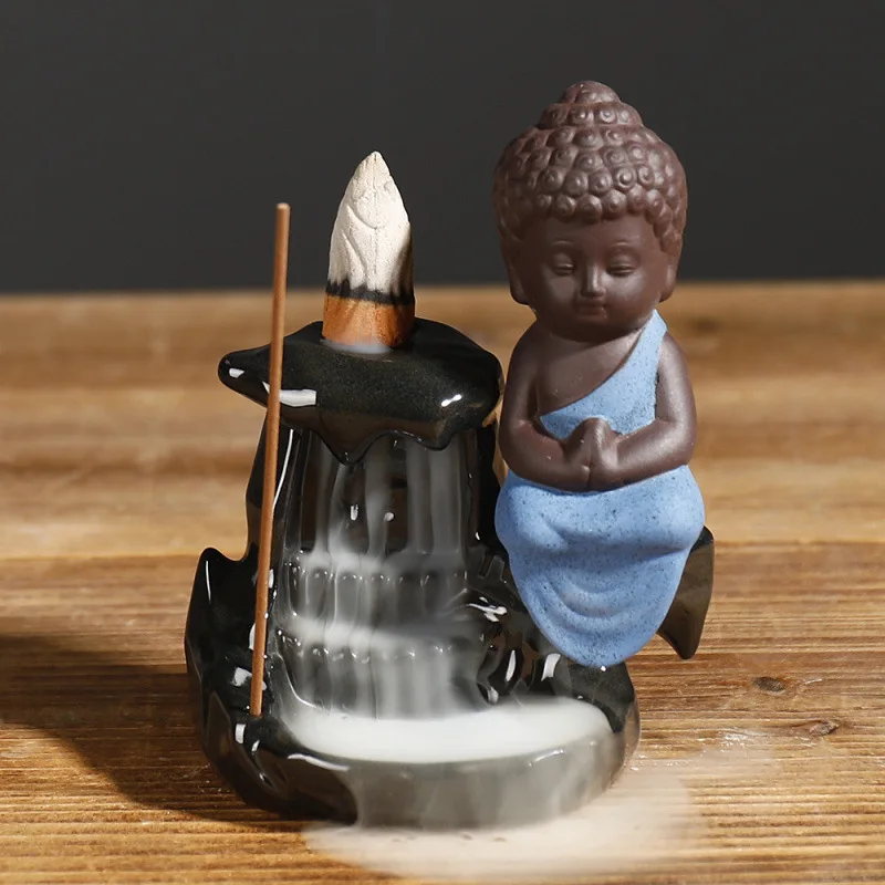 

New Product Ceramic Backflow Smoke Ornamental Sandalwood Incense Burner Creative Flowing Water Tathagata Zen Home Decoration