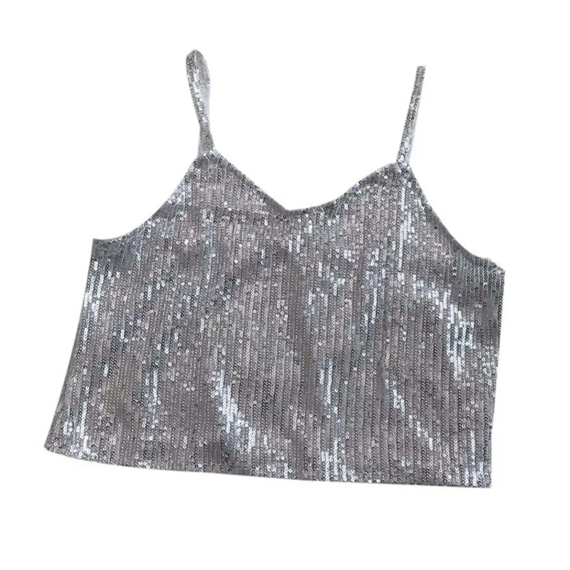 

Kywommnz Women T-shirt Sexy, Sequins, Glitter, Suspenders, TShirts, Female, New, Summer 2021, Slim, Thin, Top, Female, E663