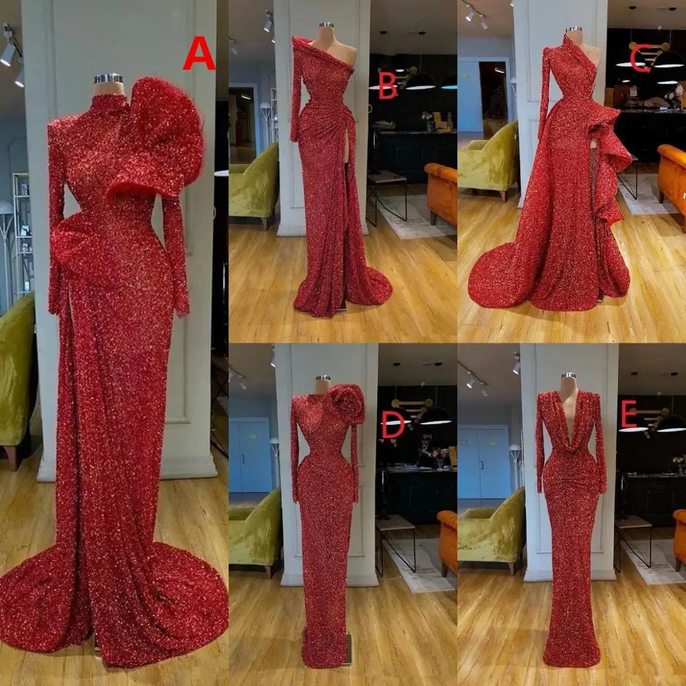 

Glitter Red Mermaid Prom Dresses 2021 Sexy Sequined Evening Dress Formal Evening Gowns robe de soiree Abendkleider