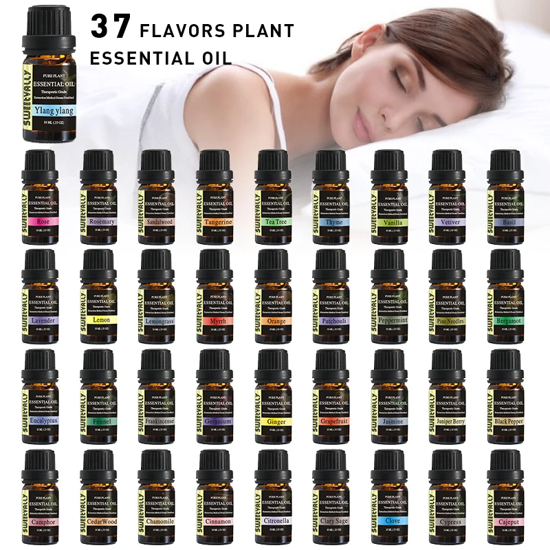 Sweetvally 37pcs/set Natural Pure Plant Massage Essential Oil Set Herbal Aromatherapy Essential Oil Both Face Body Massage Oil