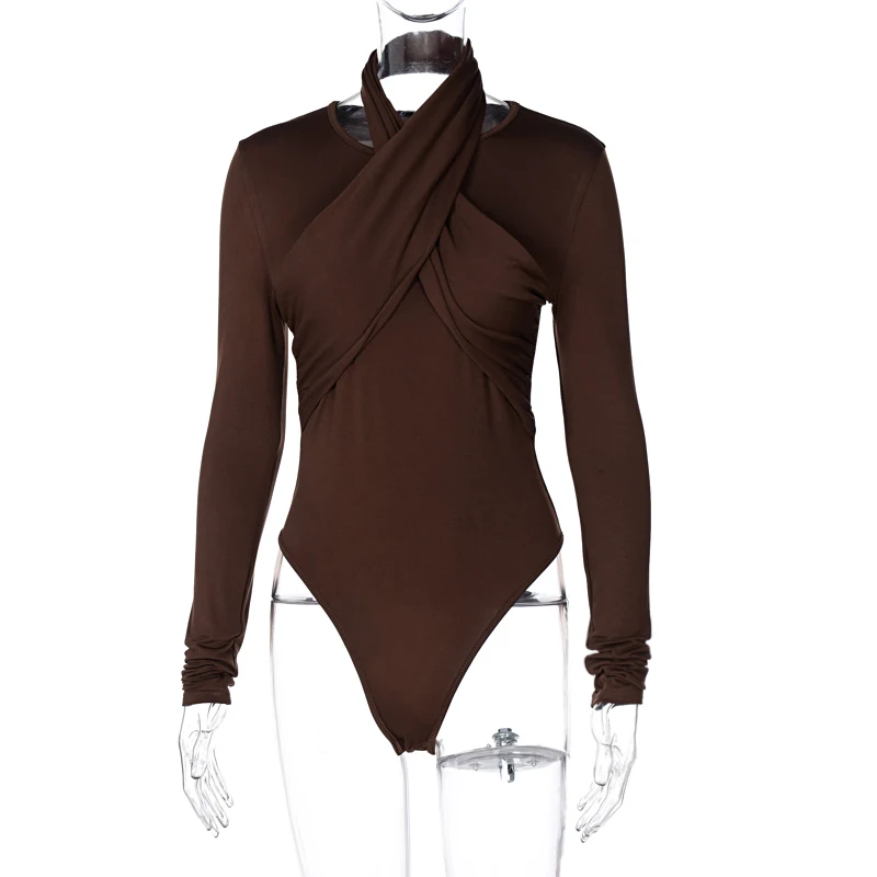 

Zoulv Spring Autumn Women Fashion Sexy Streetwear Romper 2021 Long Sleve Solid Bandage Patchwork Bodycon Bodysuit