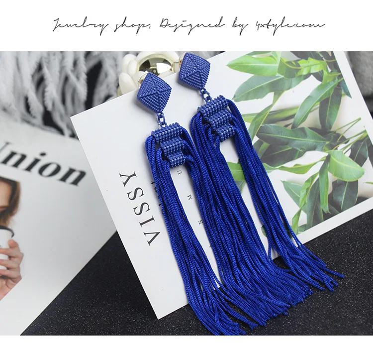 Красные/черные/синие/жёлтые многоцветные серьги с длинными серёжками богемии