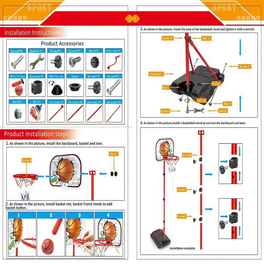 

Basketball Hoop Stand Set Adjustable Height Triangular Stable Indoor Outdoor Toy for Kids